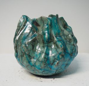 Raku-Vase, türkies