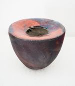 Raku Vase in Schwarz-Kupfer
